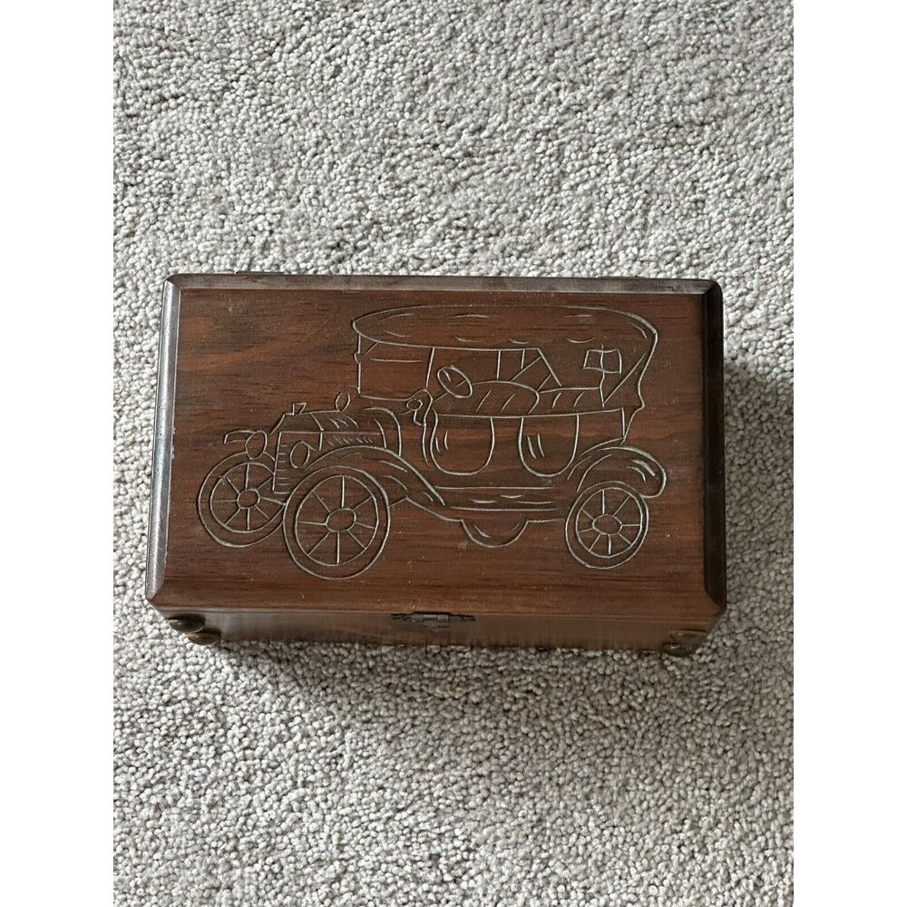 antique vintage wooden jewelry box Hand Carved Locomotive 9x5.5x4.25”